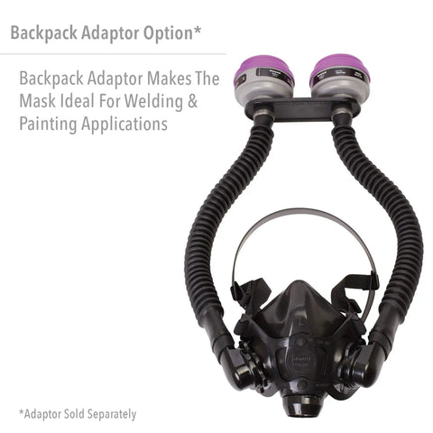 NIOSH-Approved Half Mask Silicone Respirator Small with adjustable straps and backpack adaptor option for welding applications.
