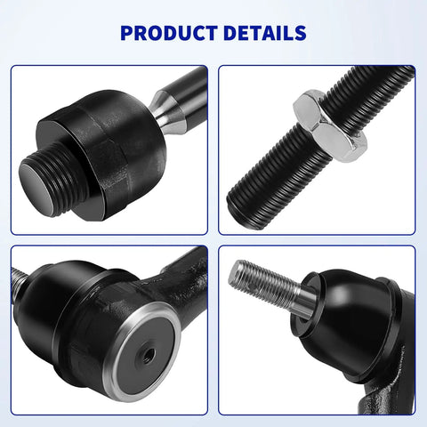 6 Piece Beefed Up Tie Rod End Kit With 4 Inner And Outer Tie Rod Ends And Boots For 2007 2013 Chevy Silverado Avalanche Suburban Tahoe GMC Sierra Yukon XL 1500 Cadillac Escalade ESV EXT Replacement, black steel