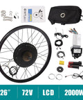 72V 2000W Rear Wheel Motor Electric Bike Kit With Multifunction Display components laid out, including controller and wheel.