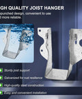 2x4 Joist Hangers For Wood 20 Gauge Galvanized Face Mount Bracket Set For Deck Floor Rafter Framing Ceiling Built Tough Heavy Duty Construction Grade Zinc Coated Steel 6 Pack shown with water resistance and construction features.