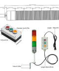 Dimensions of 3 Stack LED Industrial Signal Tower Light Andon Lights No Buzz Steady On Red Yellow Green With Self Locking Switch