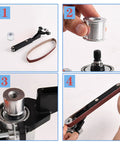 Knockout Belt Sander Attachment For Angle Grinder, Bandfile Conversion Kit with assembly visuals and premium grit belts.