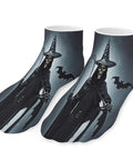 Death Scythe No Show Socks For Men And Women featuring a grim reaper design with bats, low cut ankle, casual novelty footwear.