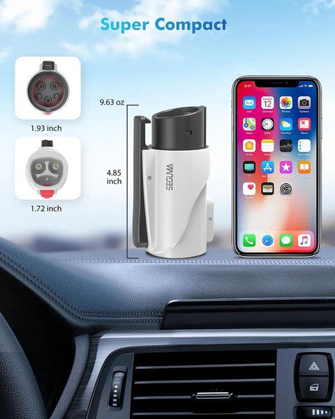 Heavy Duty NACS To J1772 Charging Adapter For Tesla Walls Tops Out At 80 Amp Smooth Charge Sessions Portable EV Converter size shown next to phone.