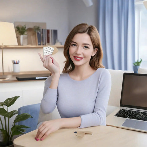 Woman holding a Heavy Duty Metal Fidget Slider Featuring Unlimited Rotary Push Brick Design For Adults ADHD Anxiety And Stress Relief