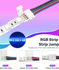 LED Strip Connector Kit For 5050 10Mm 4Pin With 8 Solderless Accessories, shown connecting RGB strips with jumper