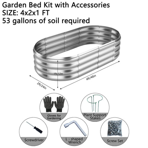 Galvanized Metal Raised Garden Bed Kit 4x2x1 Ft Outdoor Planter Box For Veggies And Flowers, accessories included