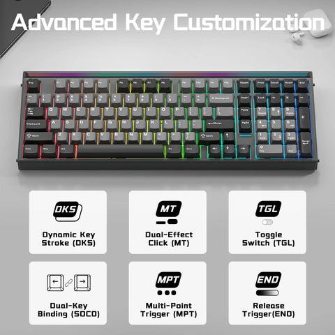 Next Level Wired Gaming Keyboard With Hall Effect Magnetic Switches And Adjustable Rapid Trigger showing advanced key customization options.