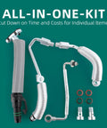 Turbo Coolant Return Hose Line Kit For GM 1.4L Turbo Oil Return Drain And Oil Feed Pipe 4 Piece Set showing all components