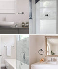 Five Piece Matte Black Bathroom Accessory Set with a 24 Inch Three Light Vanity Fixture E26 Base Towel Bar, Ring, Hook, TP Holder