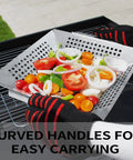 Stainless Steel Grill Basket For Indoor And Outdoor Use Large 12 By 12 By 2 Inch Veggie And Kabob Grilling Basket Heavy Duty
