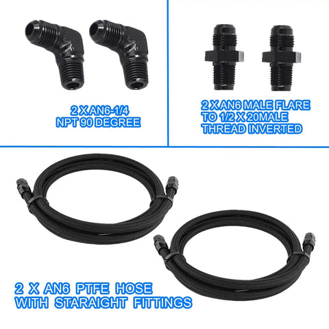 Beefed-Up 6AN PTFE Transmission Cooler Lines Kit For 4L60, 700R4, TH350, TH400, CBC350, 3L80, 7ft hoses, 90-degree fittings