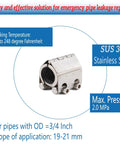 SNUTUYA pipe repair clamp, stainless steel, for 3/4 in (19–21 mm) pipes, emergency leak repair