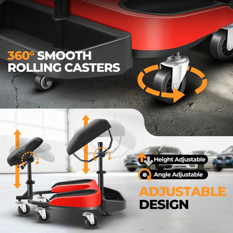 All Day Comfort Heavy Duty Rolling Knee Creeper With Seat And Chest Support, 300 Lbs Capacity, Aluminum Frame, Swivel Casters