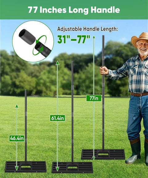 40x10 Inch Lawn Leveling Rake With Upgraded Heavy Duty Reinforced Connection And Adjustable Long Handle shown at 77 inches
