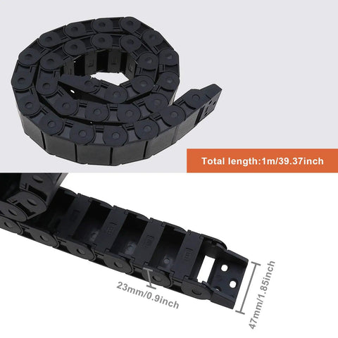 Two Pack Nylon Drag Cable Chains 18x37mm Semi Closed Wire Carriers 1M Length Flexible Nesting for CNC and DIY Projects, close-up view