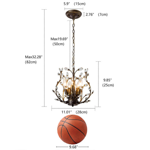 5 Light Branches Crystal Chandelier Vintage Style Ceiling Light Flush Mount For Island Dining Room Living Room Bedroom Hallway Foyer Ultra Luxe Look With Transparent Crystals And Aged Bronze Finish with dimensions and basketball for scale
