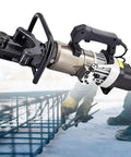 Cutpoiyy 1200W Portable Electric Hydraulic Rebar Bending Machine for heavy duty steel rods on construction site.