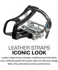 Christophe Leather Toe Straps With Steel Buckles For Track Touring Vintage And Fixed Gear Bikes Genuine Leather Foot Retention 370mm Length Black Premium Quality
