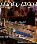 Extended Handle Heavy Duty Steel Galvanized Beer Tap Wrench for Draft Systems on bar counter with blue sheath handle