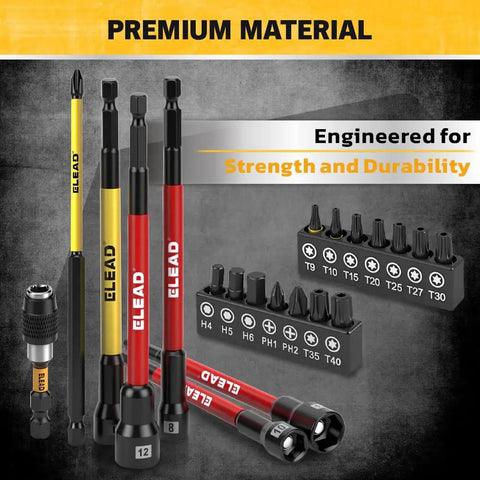 Nut Driver Bit Set With Magnetic Tips, 35-Piece Extra Long Nut Driver Kit For Impact Drills, displayed on black background