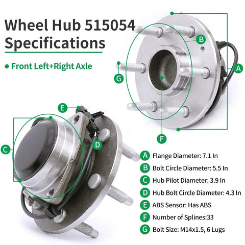 Front Wheel Hub Bearing Assembly 515054 specs for Chevy Silverado 1500 2WD, Suburban 1500 2WD, Tahoe 2WD, GMC Savana 1500 2WD