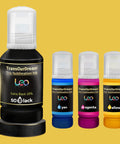 Sublimation Ink 337ML Autofill Bottles For Epson EcoTank Printers ET series in black, cyan, magenta, yellow on yellow background.