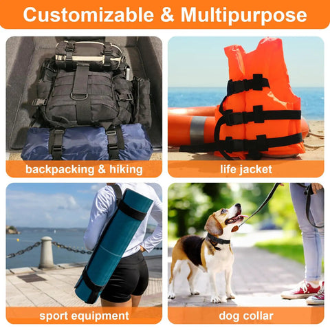 Heavy Duty 1 Inch Nylon Straps Kit With Quick Release Buckles, ideal for backpacking, life jackets, sports gear, and dog collars.