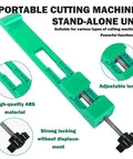 Image of a green adjustable circular saw guide for wood and tile, showing anti-shift buckle and ABS material with stable tracking base.