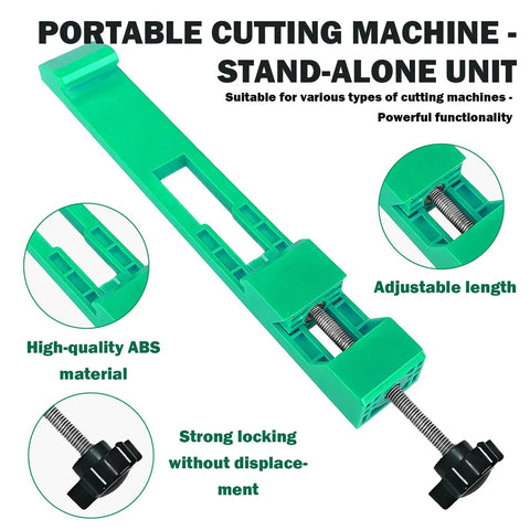 Image of a green adjustable circular saw guide for wood and tile, showing anti-shift buckle and ABS material with stable tracking base.
