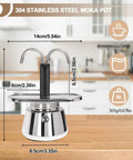 Heavy Duty 2 Cup Dual Pipe Moka Pot Crafted From Thickened 304 Stainless Steel Using Fully Uncoated Inner Walls For Rock Solid Extraction That Totally Slaps When You Kickstart Your Daily Grind on kitchen counter