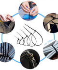Heavy Duty Zip Ties Kit 800 Pack Assorted Sizes 4, 6, 8, 10, 12 Inch Nylon Cable Ties 50 Lbs Tensile Strength Black Durable Plastic Tie Wraps