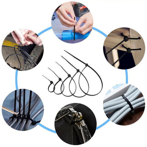 Heavy Duty Zip Ties Kit 800 Pack Assorted Sizes 4, 6, 8, 10, 12 Inch Nylon Cable Ties 50 Lbs Tensile Strength Black Durable Plastic Tie Wraps