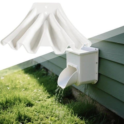 Downspout Diverter Extension For Rainwater Redirection And Foundation Protection, 5x3.8 Inch installed on a house exterior
