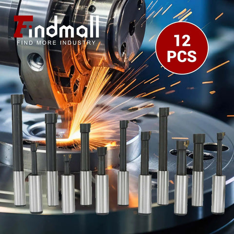 Twelve Piece Three Inch Boring Head Set With R8 Shank And Three Quarter Inch Carbide Boring Bars For Milling, sparks flying