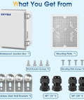 Rugged Outdoor ABS Junction Box IP67 Weatherproof Enclosure With Hinged Cover, Mounting Plate And Wall Brackets, components displayed