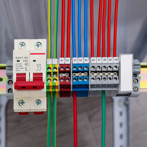 Multi Section Terminal Block Label Strips 10 Pack For DIN Rail Blocks Like UK2.5B UK5N UDK4 UKK5 Marker Bars For 5-10 AWG Conductors Easy Fit And Separate Labels 2.4 Inch Long Clear Readability on numbered DIN rail terminal blocks