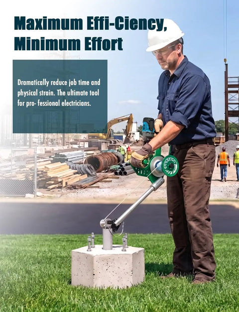 Professional electrician using a Heavy Duty Drill Attachment Cable Puller With 1000 Lb Force Adjustable Wire Tugger on grass.