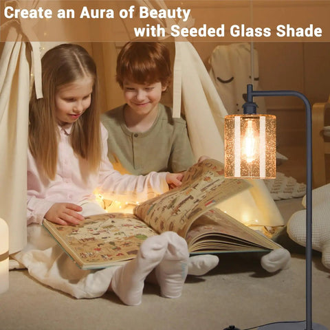 Two children reading by a Three Pack 6 Inch Seeded Bubble Glass Light Shades With 4 Inch Top And Bottom Diameters And 1-5/8 Inch Fitter