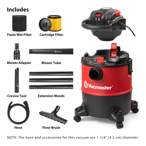 Beast All In One Wet Dry Vacuum With Detachable Blower 6 Gallon 5 Peak HP shown with included accessories