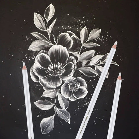 White Charcoal Pencils Set, 6 Pcs For Bold Highlights On Dark Paper, Smooth And Blendable For Sketching, Shading, Details, And Lettering