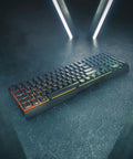 Dope Mechanical Wireless Gaming Keyboard With Fresh MX2A Blue Switches in black chassis, featuring RGB lighting and sleek design.