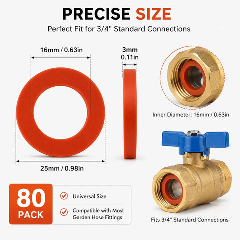 80 Pack Garden Hose Washers Red Rubber Gasket Heavy Duty Universal Fit For Standard Three Quarter Inch Garden Hose Fittings