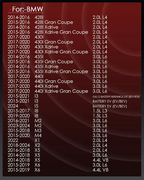 Compatibility chart for Preprogrammed 433MHz TPMS Sensor Compatible With BMW 228I 230I 320I 328I 330I Xdrive