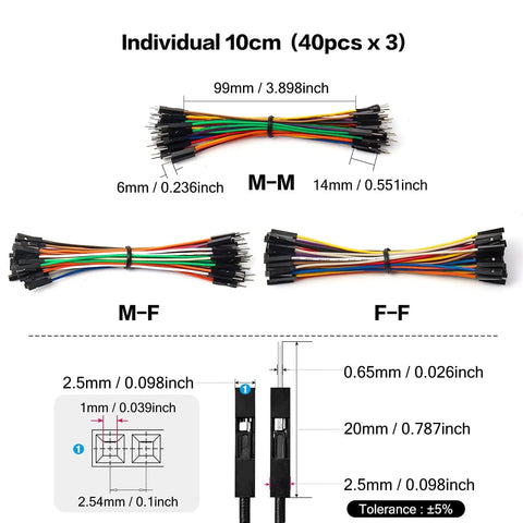 120 Piece Jumper Wire Kit Dupont Cables Assorted Male To Male Male To Female And Female To Female Solderless Multicolor Leads
