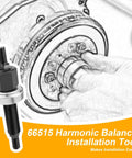 Chevy Harmonic Balancer Installer Tool for Small Block and Big Block Cranks shown in use with vibration damper