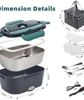Electric Lunch Box Food Heater On The Go Car And Truck Warmer, 80W, 12V 24V 110V power, 304 stainless steel container, dimension details