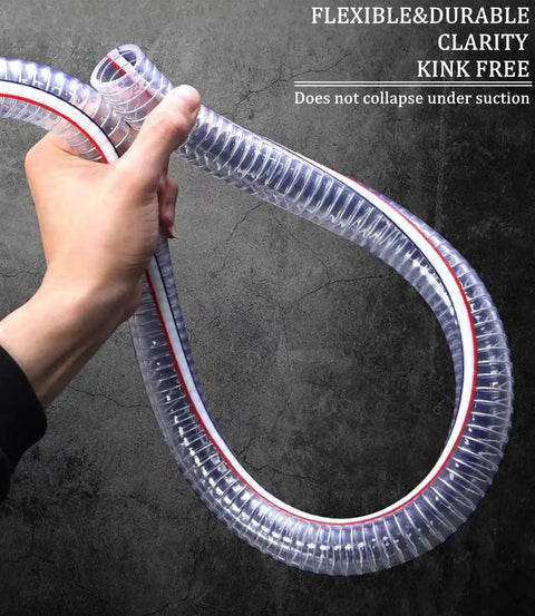 Heavy Duty Steel Wire Reinforced Vacuum Suction Hose One Inch ID By One And A Half Inch OD Flexible UV Resistant Vinyl Tube