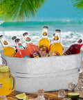 Two Pack 4 Gallon Galvanized Ice Buckets For Parties Portable Beverage Tub with bottles on beach background