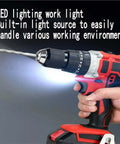 20 Volt Cordless Drill Impact Driver Kit With Two Batteries Compact Fits Cramped Quarters showing built-in LED light for visibility.